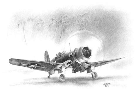 F4u Corsair Drawing by Erika Chircop