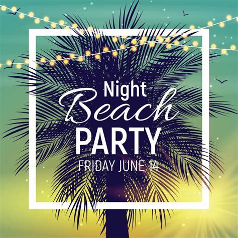 Summer Night Beach Party Poster. Tropical Natural Background with Palm ...