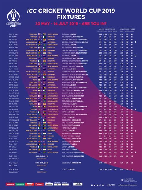 ICC World Cup Schedule Portrait With Prices | PDF | International ...