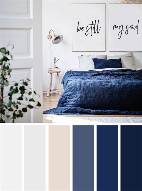 The Best Color Schemes for Your Bedroom - navy blue and neutral bedroom ...