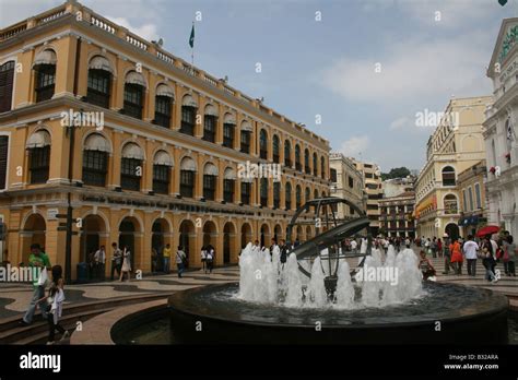 fountain and colonial architecture in Senado Square Macau April 2008 ...