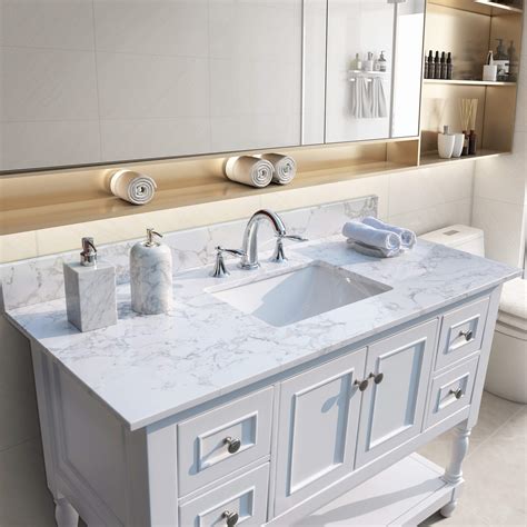 Buy Stone Bathroom Vanity Top 43‘’x22 White Marble Color with Rectangle ...