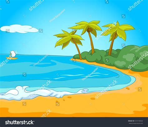 Hand Drawn Cartoon Summer Sea Landscape Stock Illustration 510159532 ...