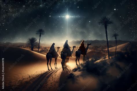 3 wise men follow star Stock Illustration | Adobe Stock