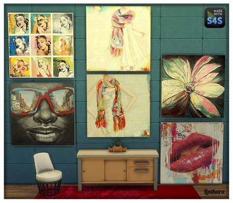 Lintharas Sims 4: Paintings "touch of colours" and Paintings "wood ...