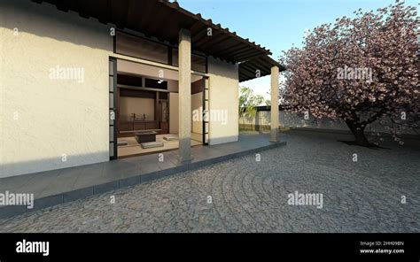 3D illustration samurai house exterior and interior Stock Photo - Alamy