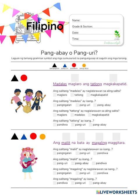 Pang-abay o Pang-uri? - HuntersWoodsPH.com Worksheet worksheet | School ...