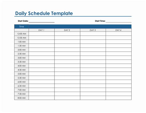 Ms Excel Schedule Template