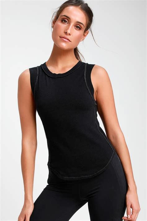 Free People Go To Tank - Black Tank Top - High-Neck Tank Top - Lulus