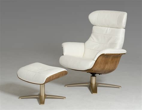 Modern White Leather Walnut Veneer Frame Chair with Ottoman Albuquerque ...