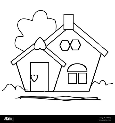 Coloring page of house of geometric shapes Stock Photo - Alamy