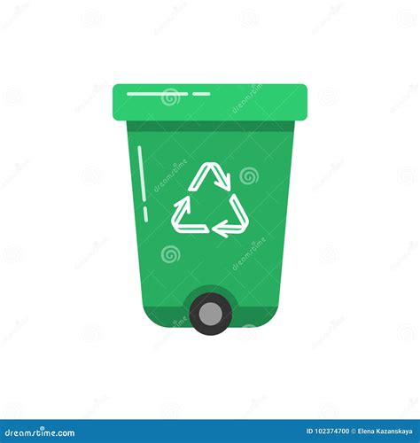 Green Recycle Bin Icon in Flat Style. Stock Illustration - Illustration ...