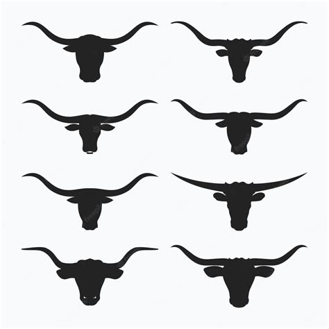 Premium Vector | Longhorn Bull Head Silhouette Icon Set Vector. Set of ...