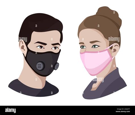 Colorful air pollution face masks set isolated, asian china man and ...