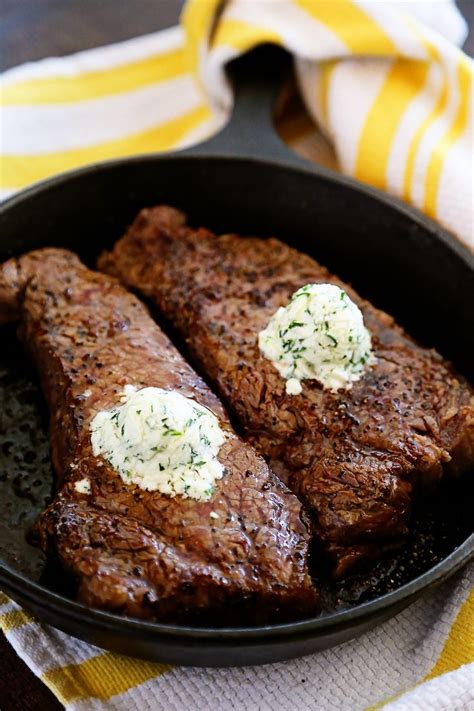 Skillet Steaks with Gorgonzola Herb Butter | Recipe | Strip steak ...