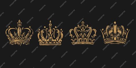 Premium Vector | Vector hand drawn gold crown set vintage engraved pack ...