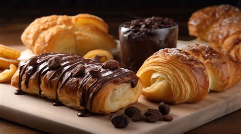 Premium AI Image | A tray of pastries with chocolate and chocolate on it