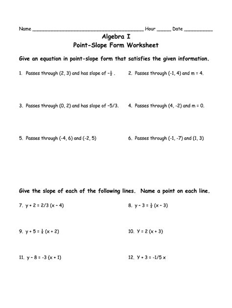 Algebra 1 Point Slope Form Worksheet Answers - Fill Online, Printable ...