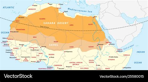 Map sahara desert and sahel zone Royalty Free Vector Image