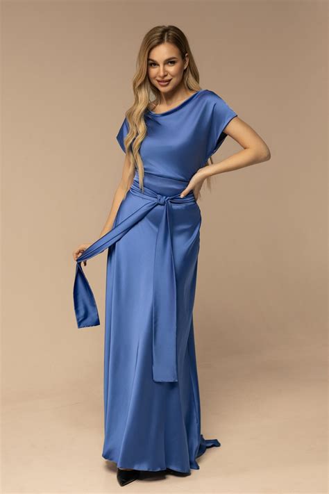 Azure Blue Silk Maxi Dress With Train Blue Bridesmaid Dress - Etsy