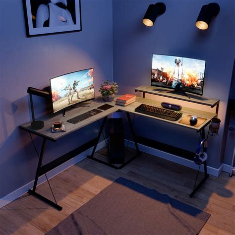 Bestier 55.2 inch LED L-Shaped Gaming Desk with Large Monitor Stand in ...