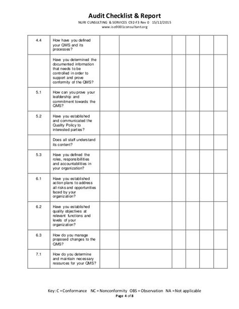 Iso 9001 Internal Audit Report Template