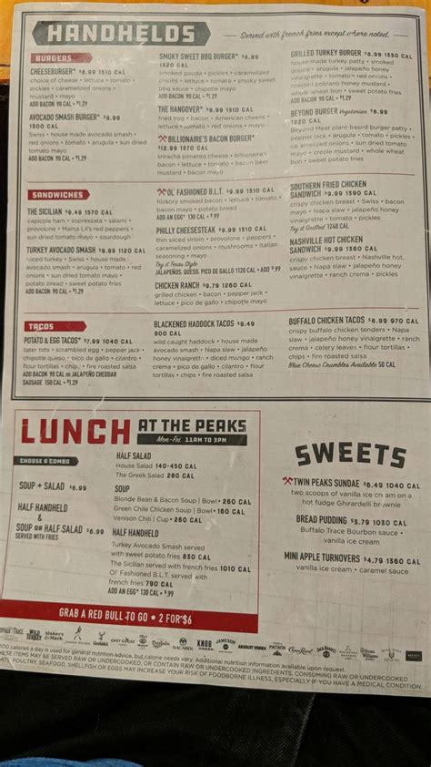 Menu at Twin Peaks pub & bar, Round Rock