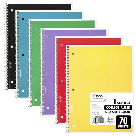 Buy Mead Spiral s, 6 Pack, 1 Subject, College Ruled Paper, 7-1/2" x 10 ...