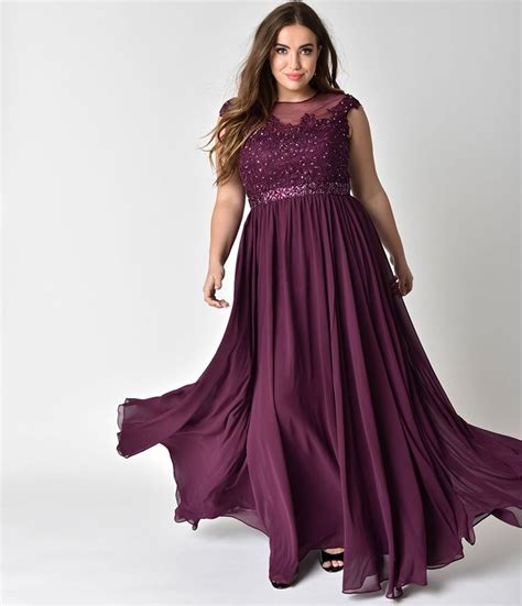 Plus Size Eggplant Purple Embellished Lace & Chiffon Cap Sleeve Prom ...