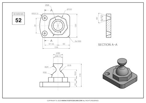 3D CAD EXERCISES 52 - STUDYCADCAM Planer, Autocad Isometric Drawing, 3d ...