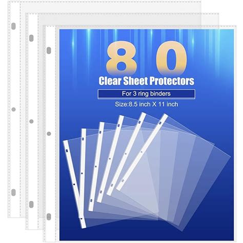 Buy JIKIOU Basics Clear Sheet Protector for 3 Ring Binder, 80 Pack ...