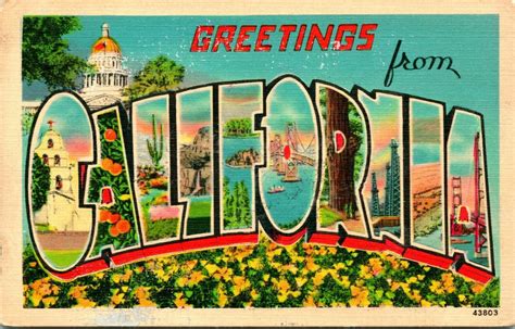 Vtg Linen Postcard Greetings From California Large Letter PNC - Unused ...