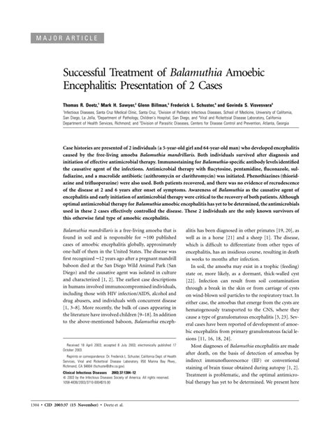 (PDF) Successful Treatment of Balamuthia Amoebic Encephalitis ...