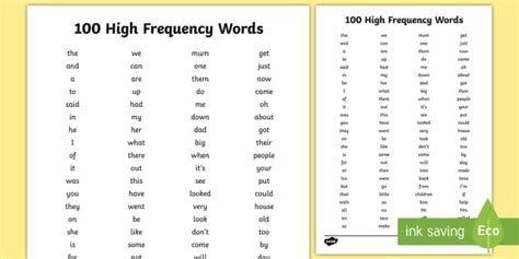 KS1 High Frequency Words List - 100 Sight Words for Beginning Readers