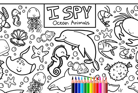 I Spy Ocean Animals Coloring Page, Printable Download, Colouring Page ...