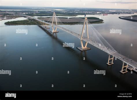 Aerial view of the Arthur Ravenel Jr. Bridge over the Cooper River in ...