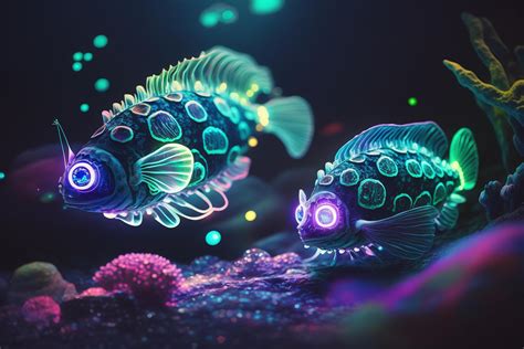 Twin Glowing Deep-Sea Fish A Radiant Display of Bioluminescence ...