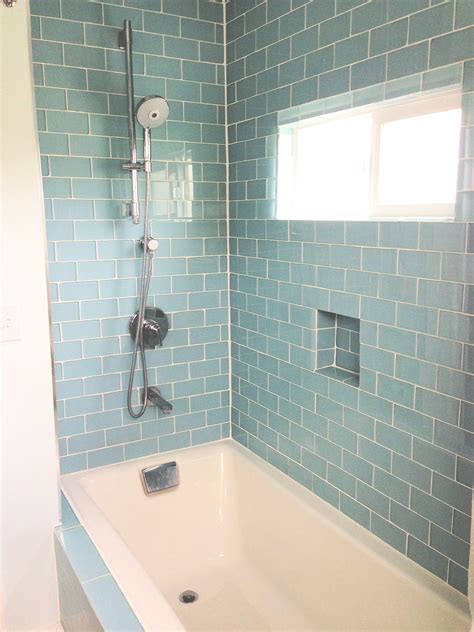 Blue Glass Subway Tiles Bathroom - Glass Designs