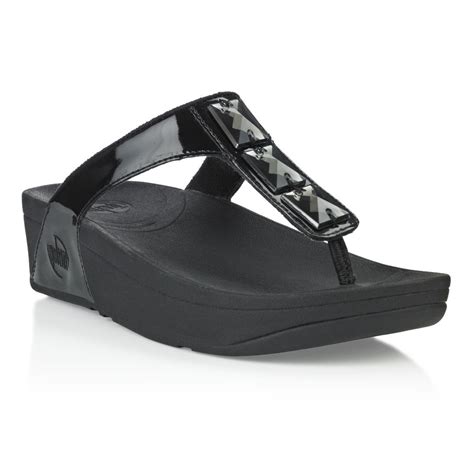 FitFlop Pietra Black Patent Sandal - FitFlop from Crichton Shoes UK