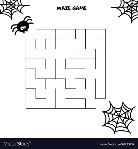 Halloween maze game spider and his web worksheet Vector Image