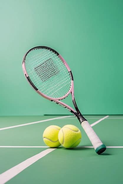 Premium Photo | Tennis ball and racket on green tennis court in pastel ...