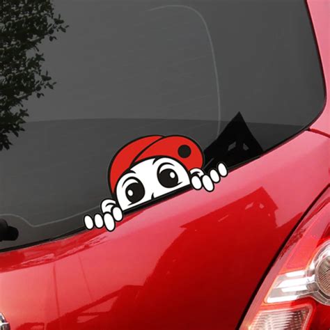 FUNNY cartoon car stickers,auto window decor peeping kids lovely decals ...