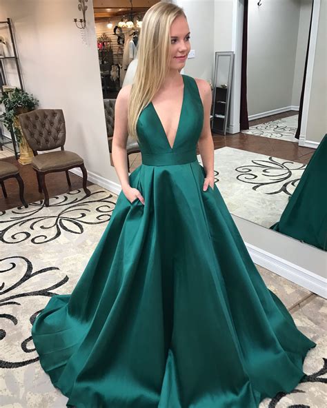 Simply Dark Teal A-line Long Prom Dress with Pockets on Storenvy