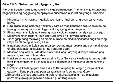 Basahin ang sumusunod na mga pangungusap piliin ang mga sitwasyong ...