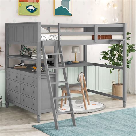 Harper Bright Designs Twin Size Loft Bed With Desk Underneath Twin Loft ...