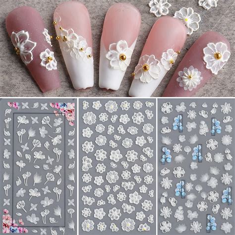 Amazon.com: Flower Nail Art Sticker Decals 5D Hollow Exquisite Pattern ...