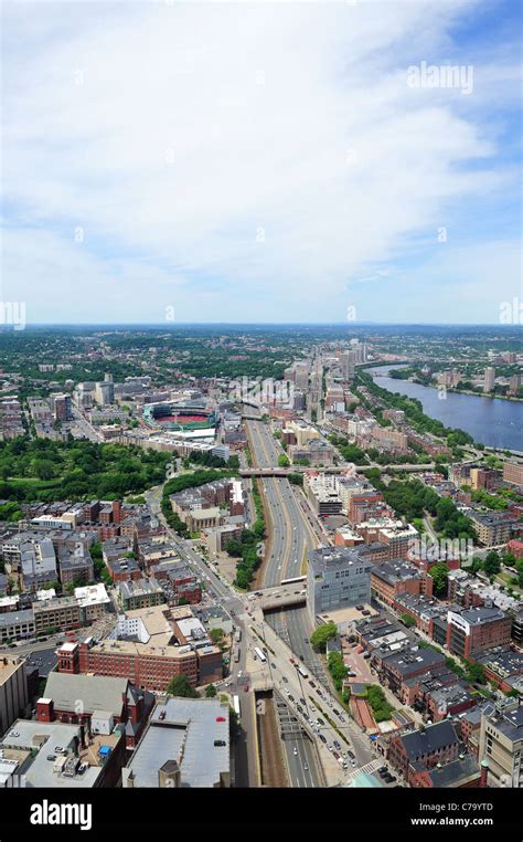 Boston city aerial view with urban buildings and highway Stock Photo ...