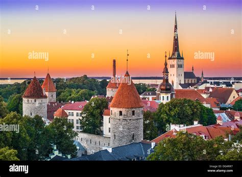 Skyline of Tallinn, Estonia after sunset Stock Photo - Alamy