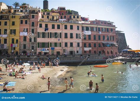 People on the Beach in Vernazza, Italy Editorial Photography - Image of ...