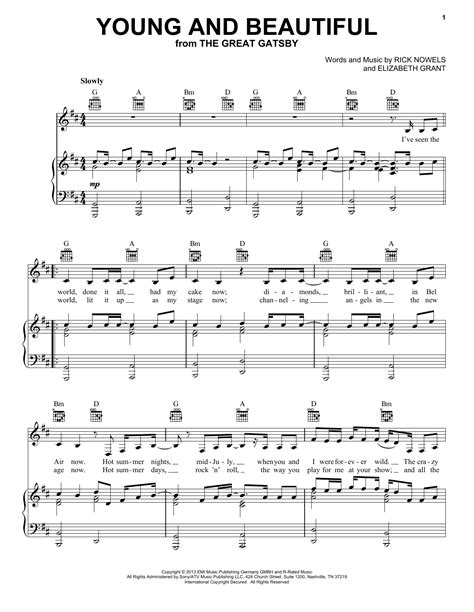 Lana Del Rey "Young And Beautiful" Sheet Music Notes | Download ...